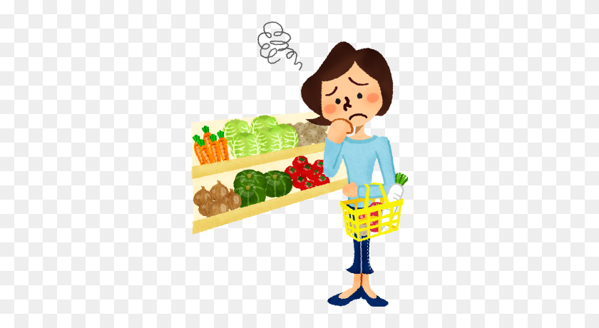 304x400 Worried Woman Shopping Vegetables - Woman Shopping Clipart