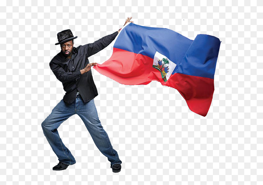 580x532 Wyclef Jean Holding Haiti Flag - Haiti Flag PNG
