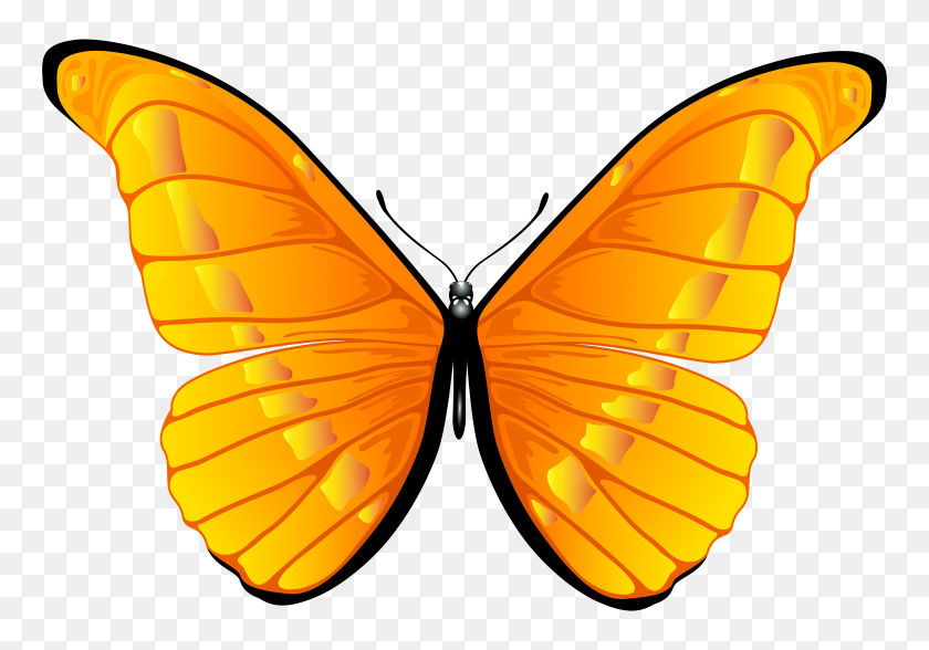 7000x4739 Желтая Бабочка Клипарт Группа С Элементами - Настоящая Бабочка Png
