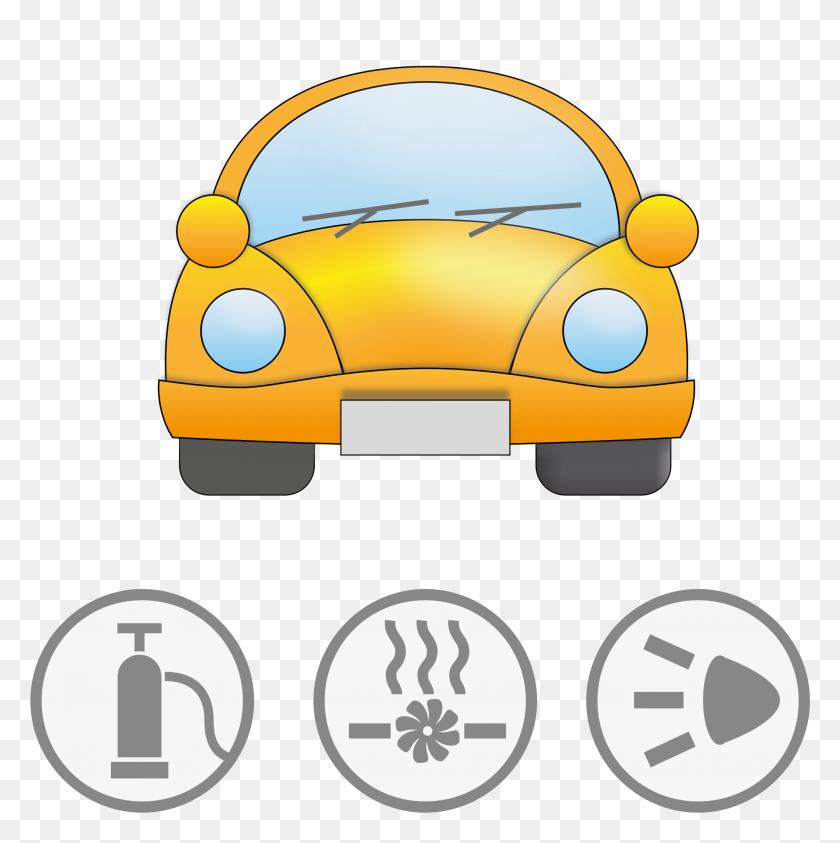 2003x2011 Yellow Car With Symbolic Signs For Safety Icons Png - Safety PNG