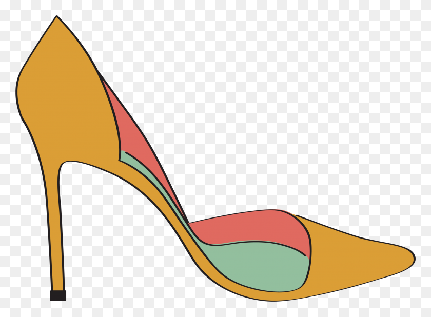 3001x2149 Yellow Shoe High Heeled Footwear Drawing Clip Art - High Heel Clipart