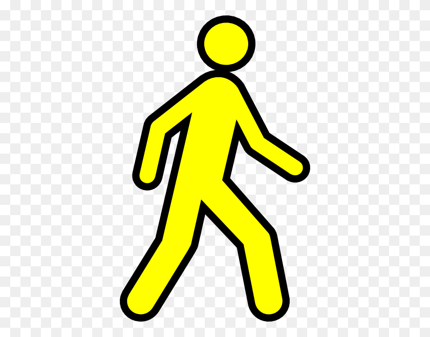 372x598 Yellow Walking Man With Black Outline Clip Art - People Walking Clipart
