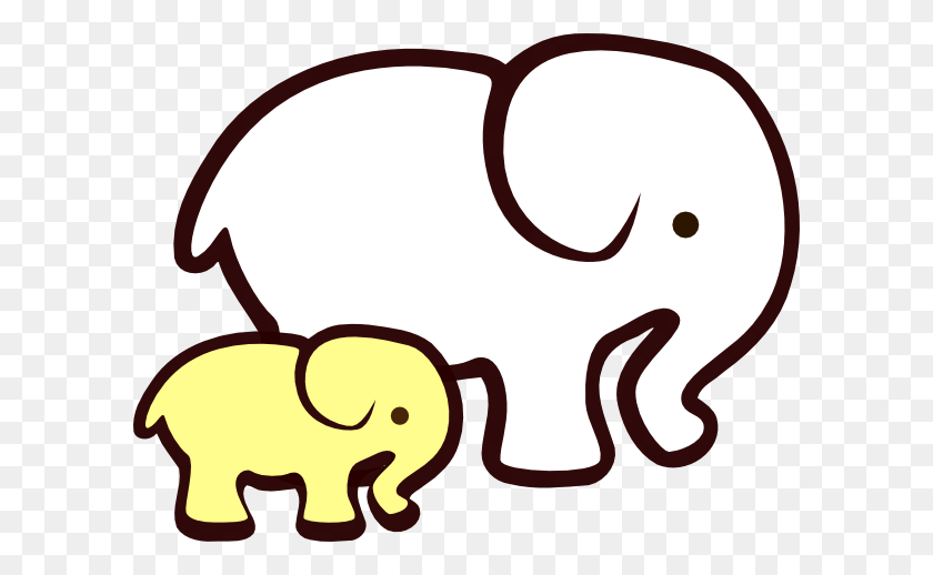 600x458 Yellowwhite Elephant Mom Baby Clip Art - Mom And Baby Elephant Clipart