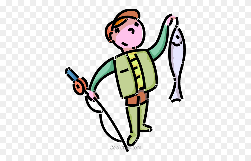 405x480 Young Fisherman With Fish Royalty Free Vector Clip Art - Young Clipart