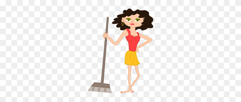 228x297 Young Housekeeper Girl With Broomstick Clip Art - Young Clipart