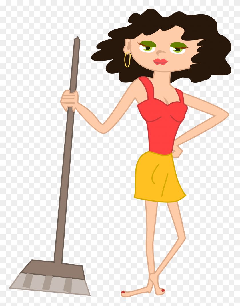 1848x2400 Young Housekeeper Girl With Broomstick Icons Png - Gir PNG