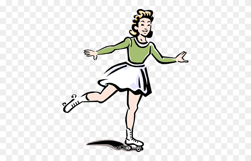 423x480 Young Lady Roller Skating Royalty Free Vector Clip Art - Young Clipart