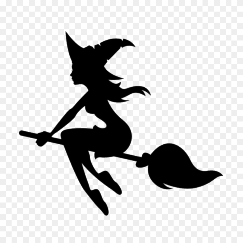 1024x1024 Young Witch On Broom Transparent Png - Witch Silhouette PNG