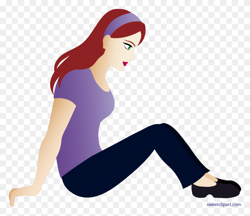 5009x4289 Young Woman Brown Hair Sitting Clip Art - Physical Education Clipart