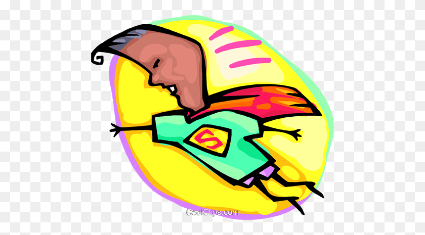 480x405 Youngster With A Superman Cape And Shirt Royalty Free Vector Clip - Superhero Cape Clipart