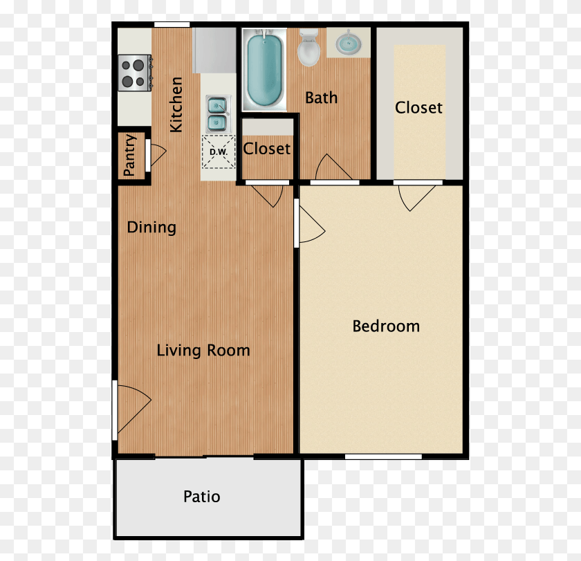 519x751 1 Bed 1 Bath Floor Plan, Floor Plan, Diagram, Plot HD PNG Download