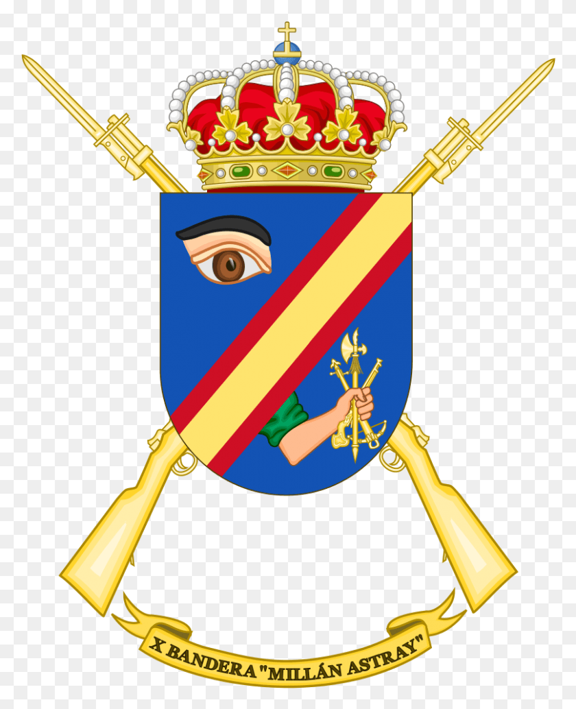 806x1007 10th Spanish Legion Flag Milln Astray Coat Of Arms Cuesta, Bow, Symbol, Crown HD PNG Download