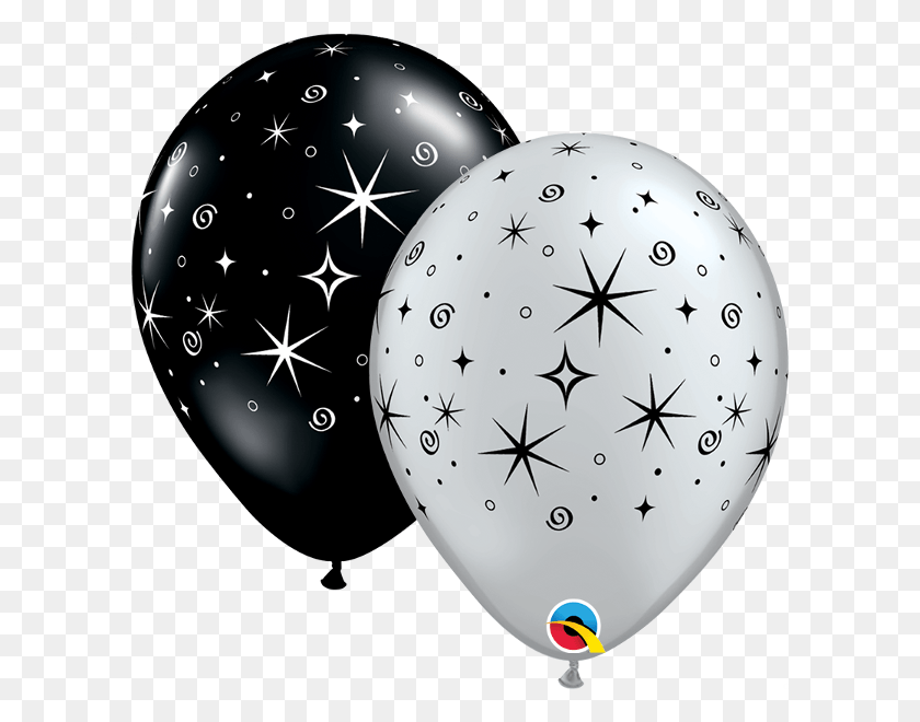 600x600 11 Sparkles Amp Stars Silverblack Gold And Black Balloons, Ball, Balloon, Sphere HD PNG Download