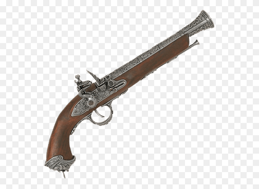 555x555 18th Century Italian Flintlock Pistol Pewter Pirate Pistol, Weapon, Weaponry, Gun HD PNG Download