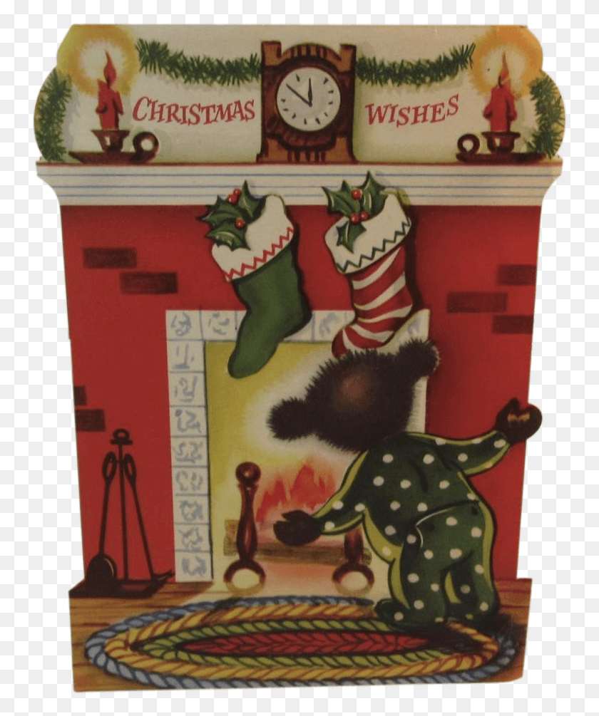 754x945 1950s Christmas Bear Stand Up Greeting Card Stockings Cartoon, Stocking, Gift, Christmas Stocking HD PNG Download