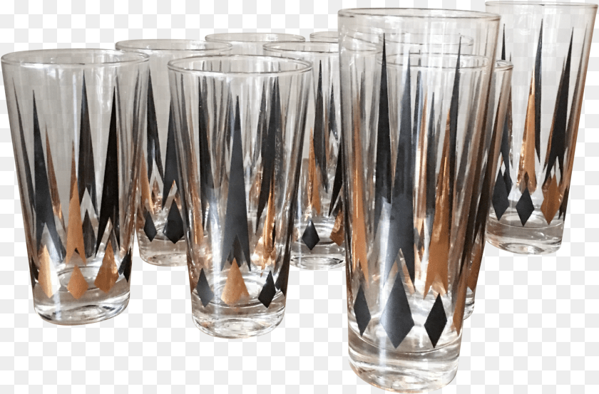2870x1888 1960s Anchor Hocking Mid Century Black U0026 Gold Spires Drinking Glasses Set Of 14 Pint Glass, Body Part, Pants, Person, Hand Sticker PNG