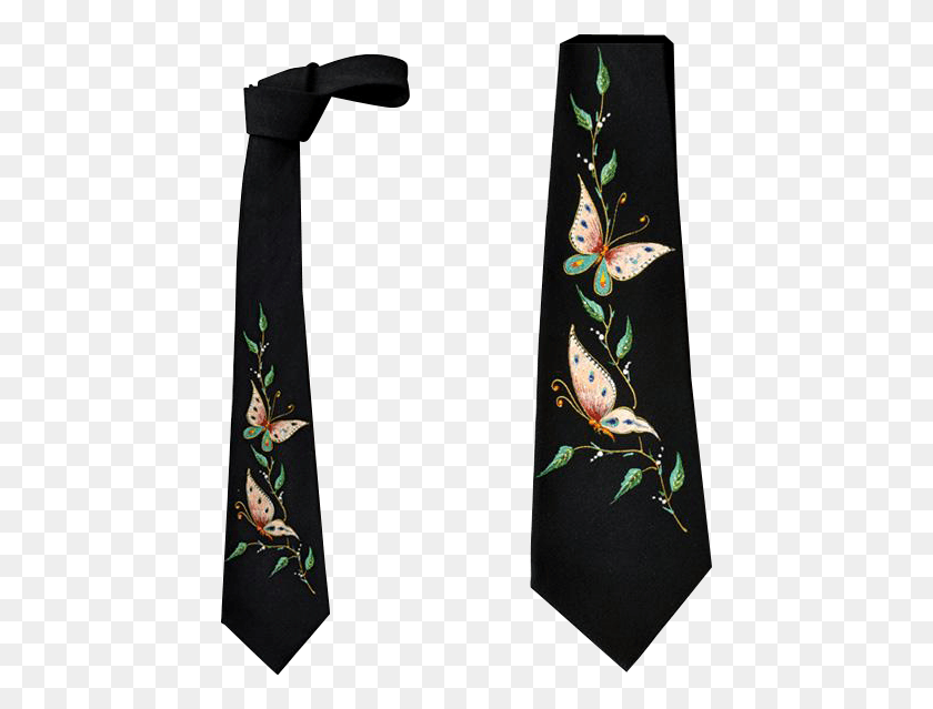 443x579 1960s Hand Painted Skinny Necktie Black Rayon Crepe Cartoon, Clothing, Apparel, Sea HD PNG Download