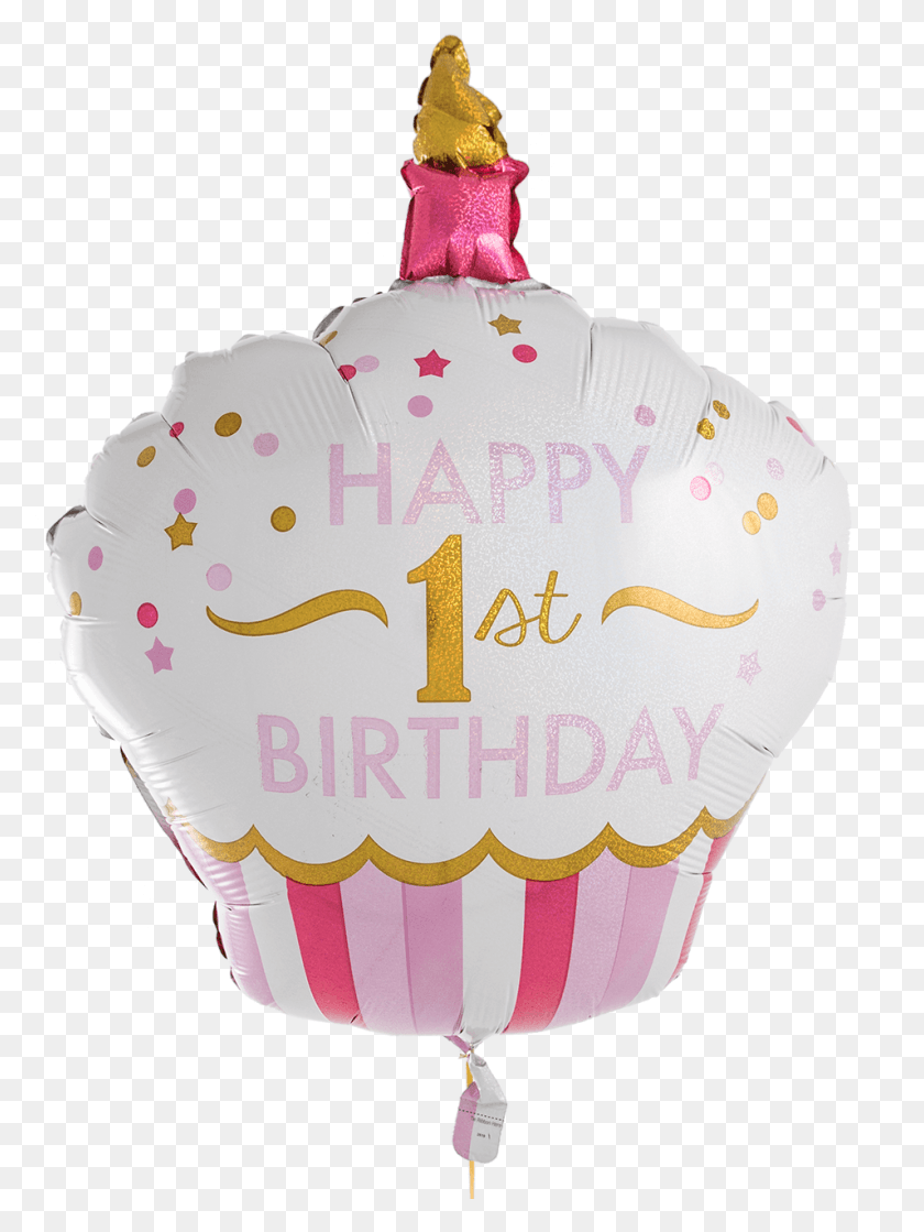 1-й день рождения Pink Cupcake Supershape Воздушный шар, торт, десерт, еда HD PNG скачать
