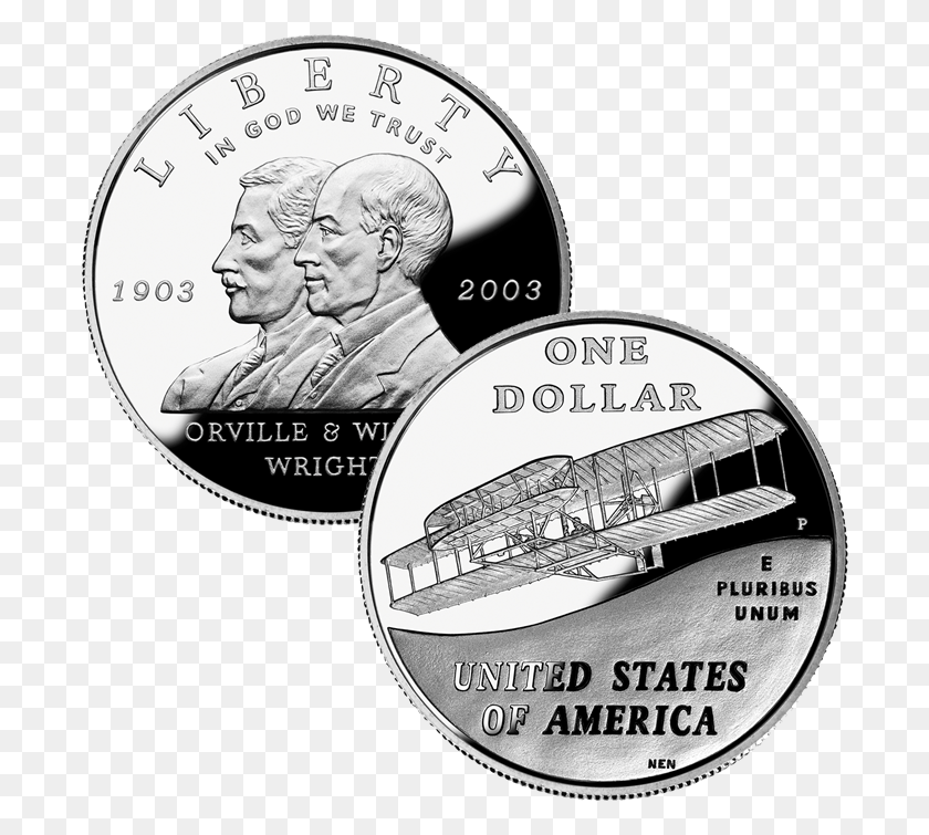 694x695 2003 P First Flight Commemorative Proof Silver Dollar Orville And Wilbur Wright, Coin, Money, Person HD PNG Download