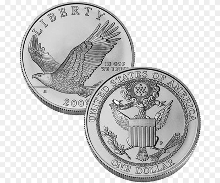 2008 P Bald Eagle Commemorative Uncirculated Silver Bald Eagle Coin, Animal, Bird, Money Clipart PNG
