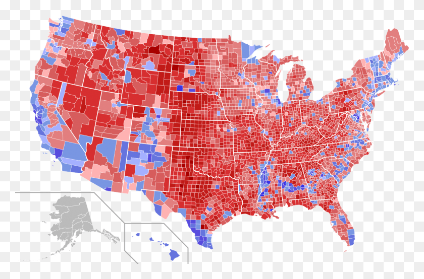 1280x812 2016 Nationwide Us Presidential County Map Shaded By 2016 Electoral Map By County, Diagram, Plot, Atlas HD PNG Download
