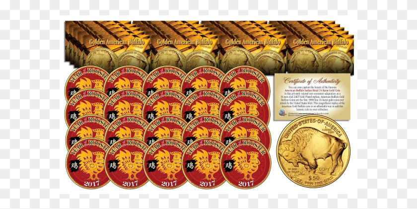 601x361 2017 Chinese New Year Year Of The Rooster 24 Karat Sandwich Cookies, Coin, Money, Gold HD PNG Download