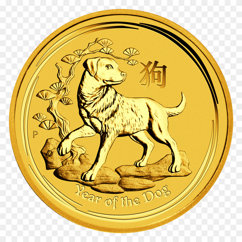 884x884 Золотая Монета 1 Унция Австралийская Лунная Собака 2018, Деньги, Лев, Дикая Природа Hd Png Скачать