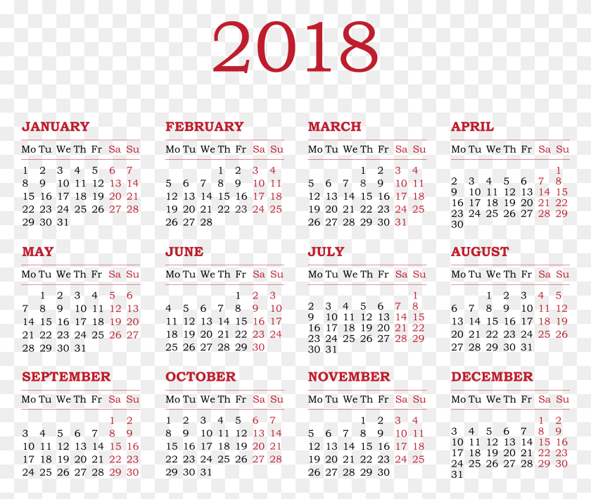 7819x6508 2018 Calendario, Texto, Número, Símbolo Hd Png