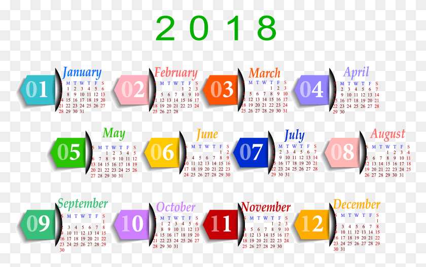 2511x1504 2018 Calendar Image, Text, Alphabet, Number HD PNG Download