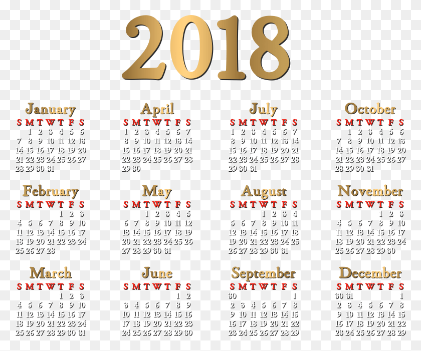 7651x6296 Календарь На 2018 Год, Текст, Меню, Флаер, Png Скачать