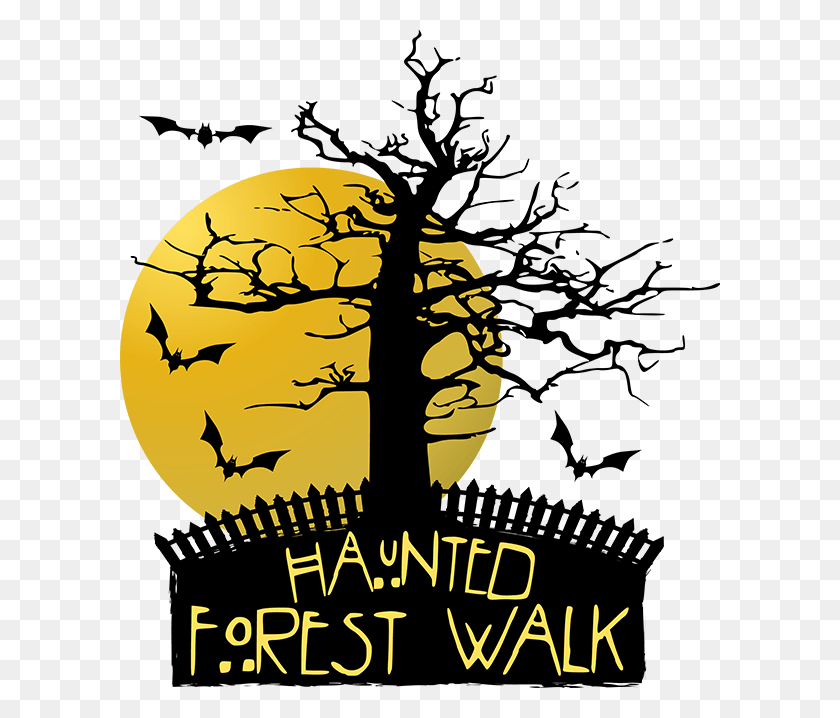 600x658 2018 Haunted Forest Walk Haunted Forest Walk Cartoon Black And White Tree, Poster, Advertisement, Bird HD PNG Download