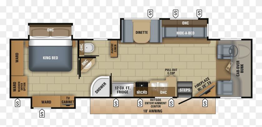 1734x771 2018 Seneca 37hj Floorplan 2018 Jayco Redhawk 26xd Floor Plan, Floor Plan, Diagram, Cooktop HD PNG Download