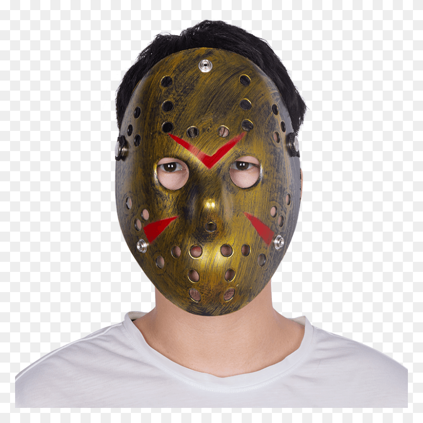 800x800 2018 Trendy Halloween Mask Gold Plastic Jason Hockey Goaltender Mask, Person, Human, Helmet HD PNG Download