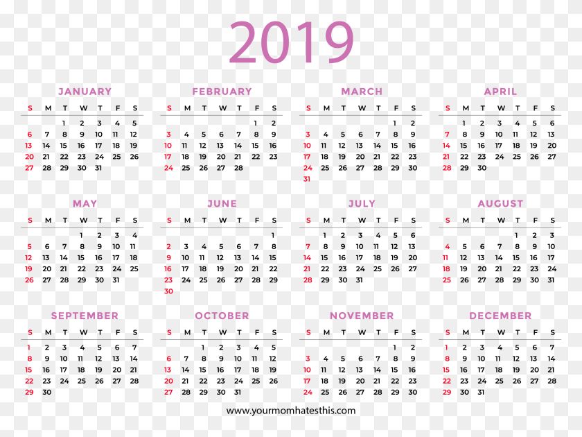 3042x2223 2019 Calendar Transparents Full Year 2019 Calendar, Number, Symbol, Text HD PNG Download