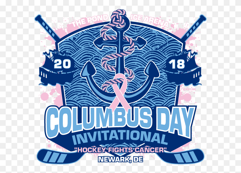 600x545 2019 Columbus Day Invitational Hockey Lucha Contra El Cáncer Cartel, Anuncio, Gancho, Ancla Hd Png Descargar