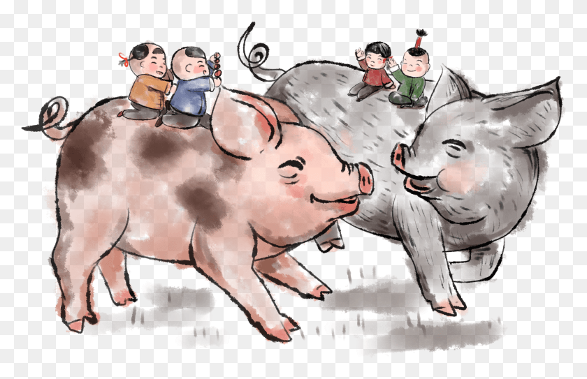 1846x1145 2019 Spring Festival Year Pig Chinese Painting Pig Chinese Painting, Animal, Mammal, Wildlife HD PNG Download
