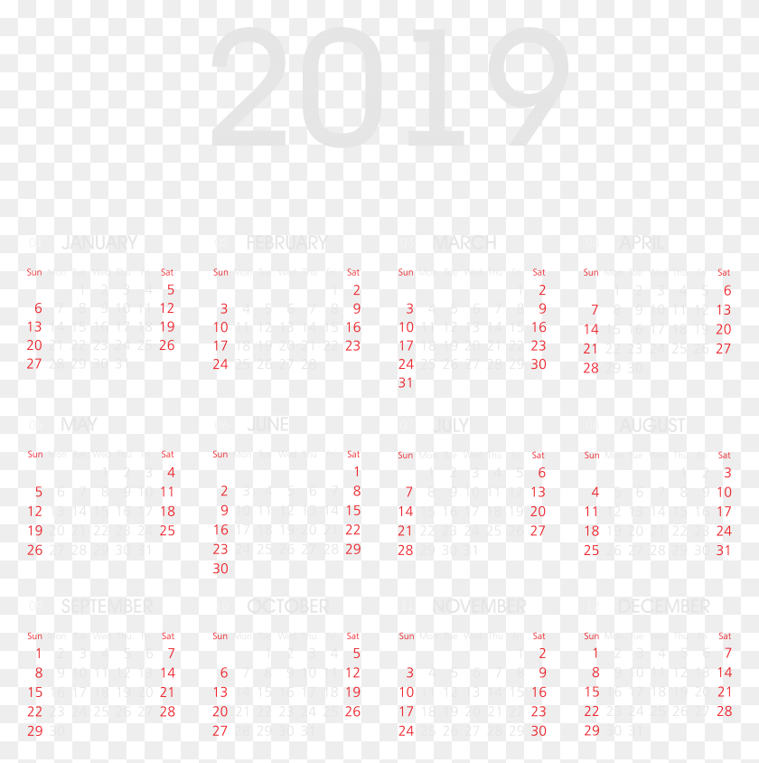 7878x7925 2019 Calendario Blanco Imagen Transparente, Texto, Menú Hd Png Descargar