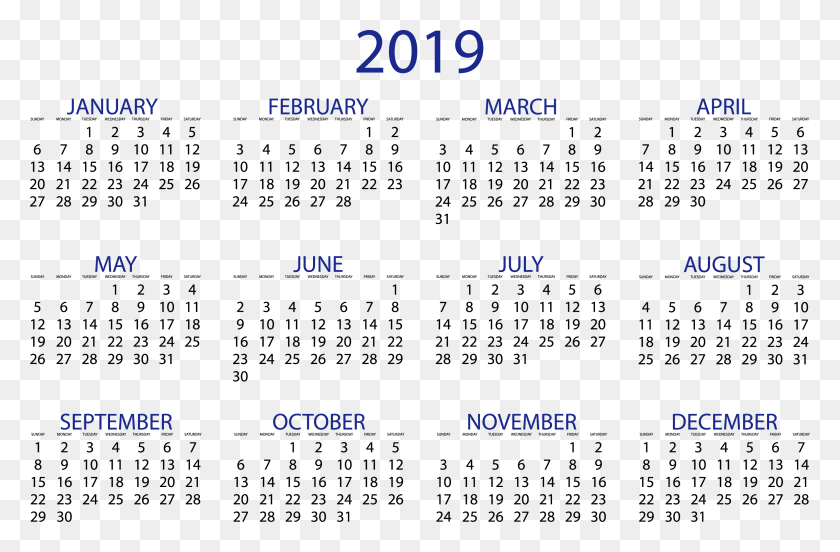 3051x1925 2019 Year Calendar Template Printable 12 Month 2019 Calendar, Text, Menu HD PNG Download
