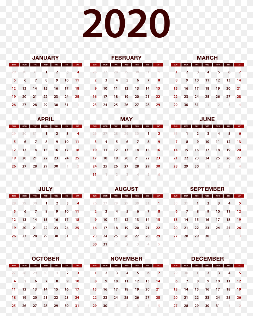 6212x7885 2020 Calendar Image, Text, Word, Scoreboard HD PNG Download