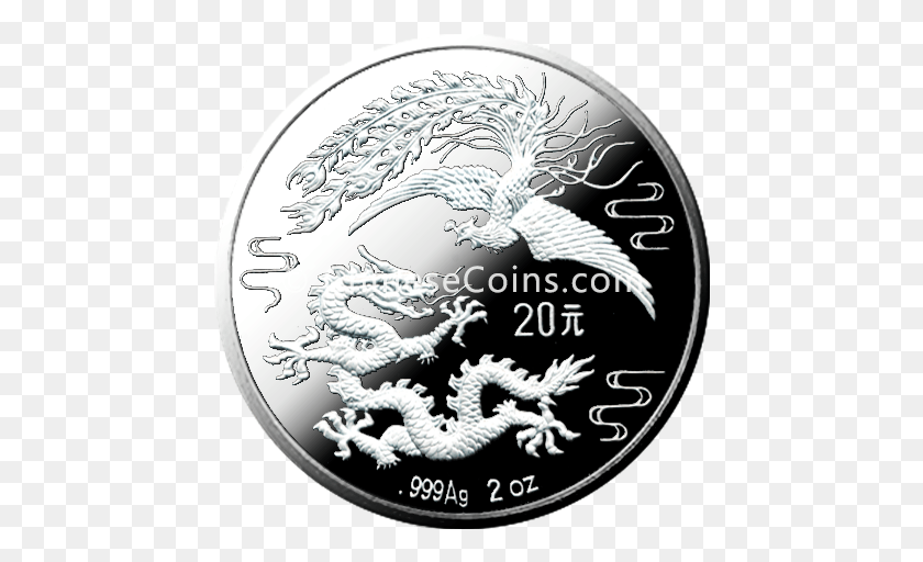 452x452 2oz Silver Dragon Phoenix Coin Rev Quarter, Money, Nickel, Dime HD PNG Download