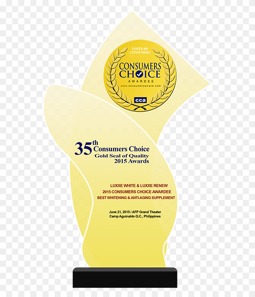 565x920 35Th Consumers Choice Gold Seal Of Quality 2015 Awards Trofeo, Etiqueta, Texto, Botella Hd Png