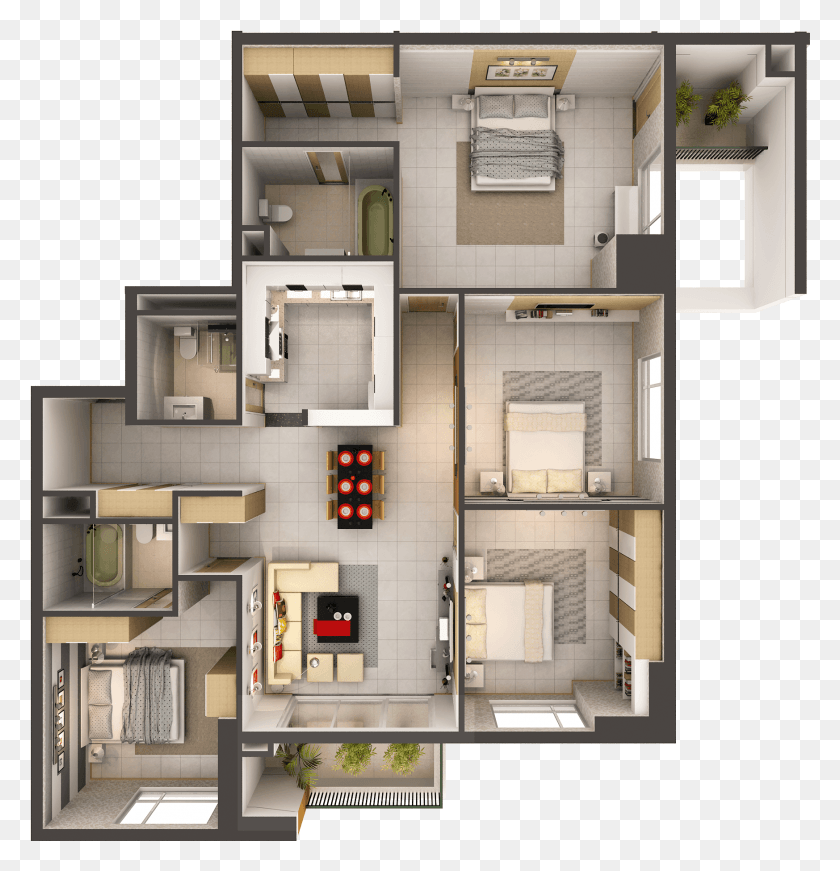 1746x1817 3d Model Detailed House Interior 2 3d Model 3d Model Interior Apartment, Floor Plan, Diagram, Kitchen Island HD PNG Download
