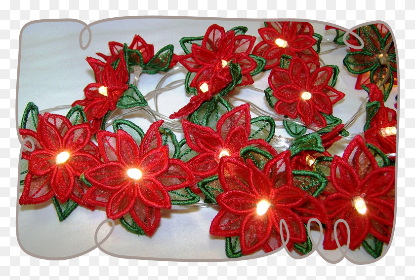 780x508 3d Poinsettia String Lights Machine Embroidery Freestanding Lace Light, Wreath HD PNG Download