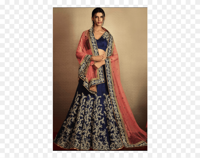398x601 600x600 Navy Blue And Coral Lehenga, Clothing, Apparel, Person HD PNG Download