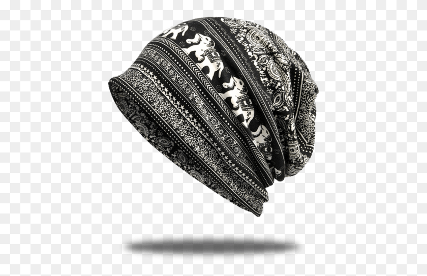 417x483 A Black Mandala Beanie That Shows White Elephants On Ring, Clothing, Apparel, Accessories HD PNG Download