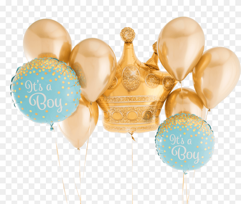 1363x1155 A Boy Golden Crown Foil Balloon Bouquet Balloon, People, Person Sticker PNG