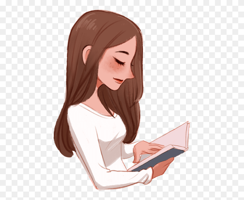 477x629 A Girl Reading Drawing Girl Reading Books, Person, Human, Female HD PNG Download