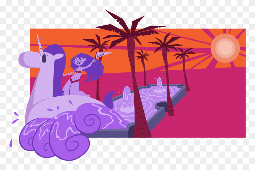 1720x1106 A Girl Riding A Unicorn Floatie Rides A Wave Coming Illustration, Graphics, Doodle HD PNG Download