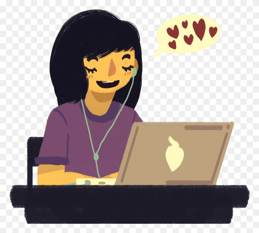 1738x1552 A Girl Sitting At A Desk Typing On Her Computer And Illustration, Person, Human, Pc HD PNG Download