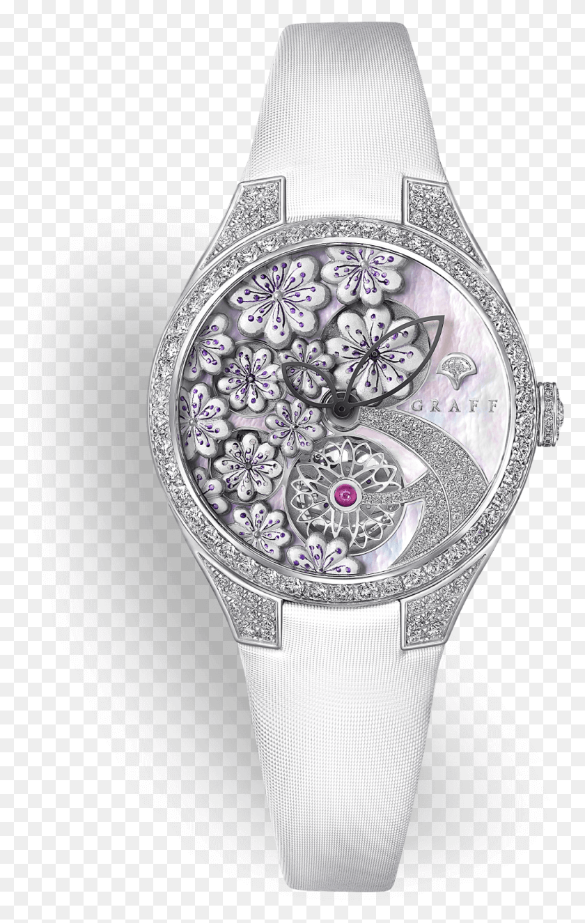 995x1614 A Graff Floral Ladies Watch White Version With Mother, Wristwatch, Platinum HD PNG Download